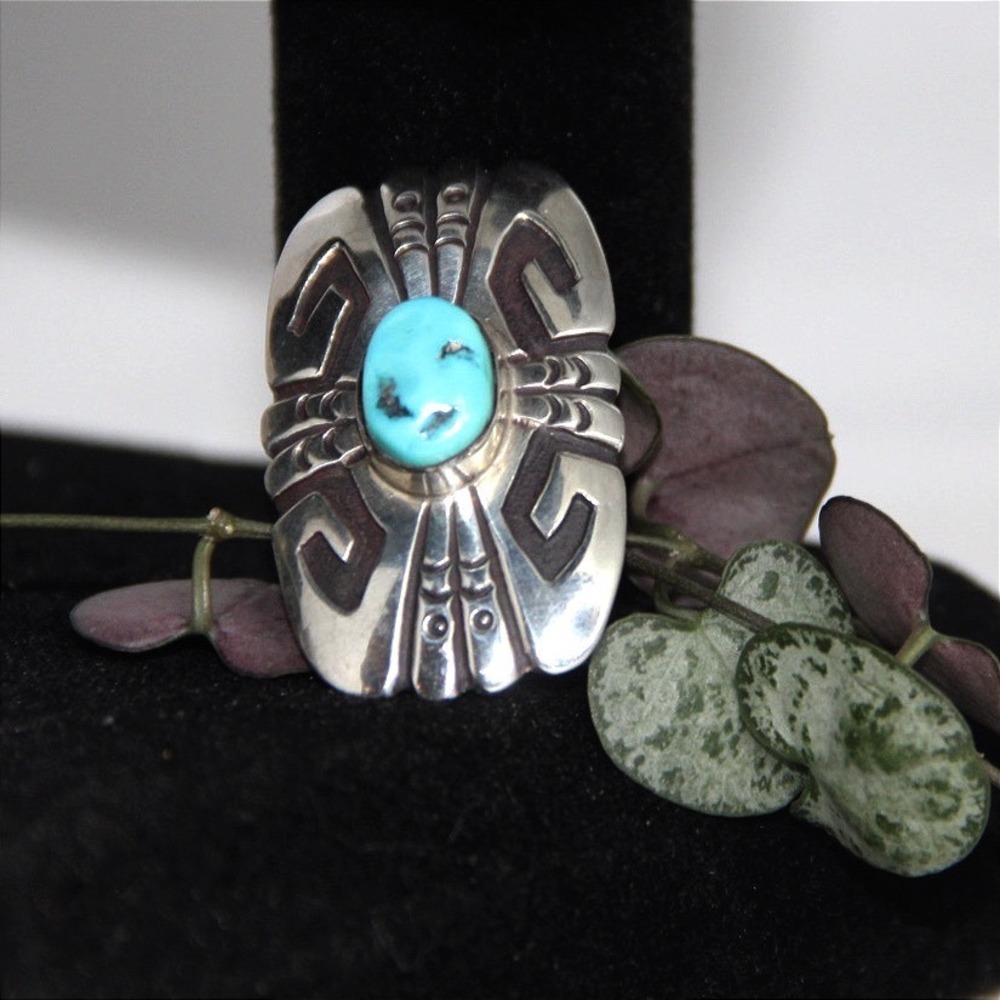 Tommy Singer Sterling Silver Turquoise Navajo Bolo Tie Slide Native American
